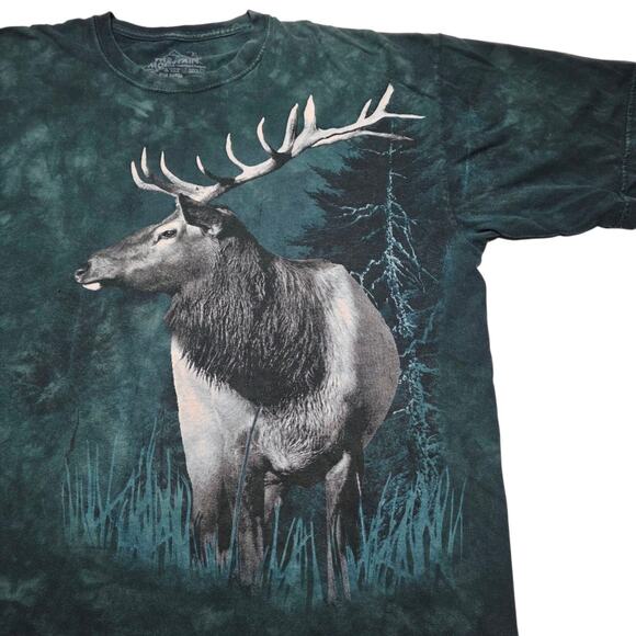 Vintage The Mountain Elk Graphic T-Shirt Green Tie Dye Men's XL Nature Y2k - Picture 2 of 6